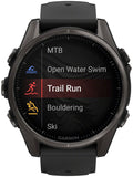 Garmin fenix 8 Smartwatch - 43mm AMOLED Sapphire Carbon Gray DLC Titanium with Black/Pebble Gray Silicone