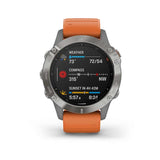 Garmin, fenix 6, Sapphire, Watch, Watch Color: Grey, Wristband: Orange - Silicone, 010-02158-13